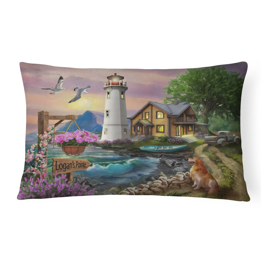 Logans Pointe Lighthouse Golden Retriever Canvas Fabric Decorative Pillow Image 1