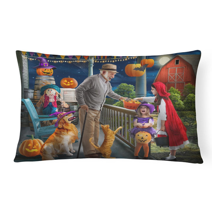 Halloween at Grandpas Golden Retriever Canvas Fabric Decorative Pillow Image 1