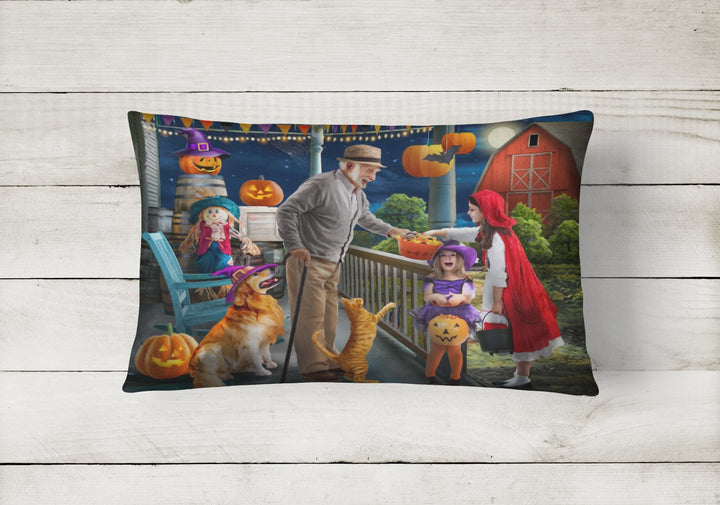 Halloween at Grandpas Golden Retriever Canvas Fabric Decorative Pillow Image 2