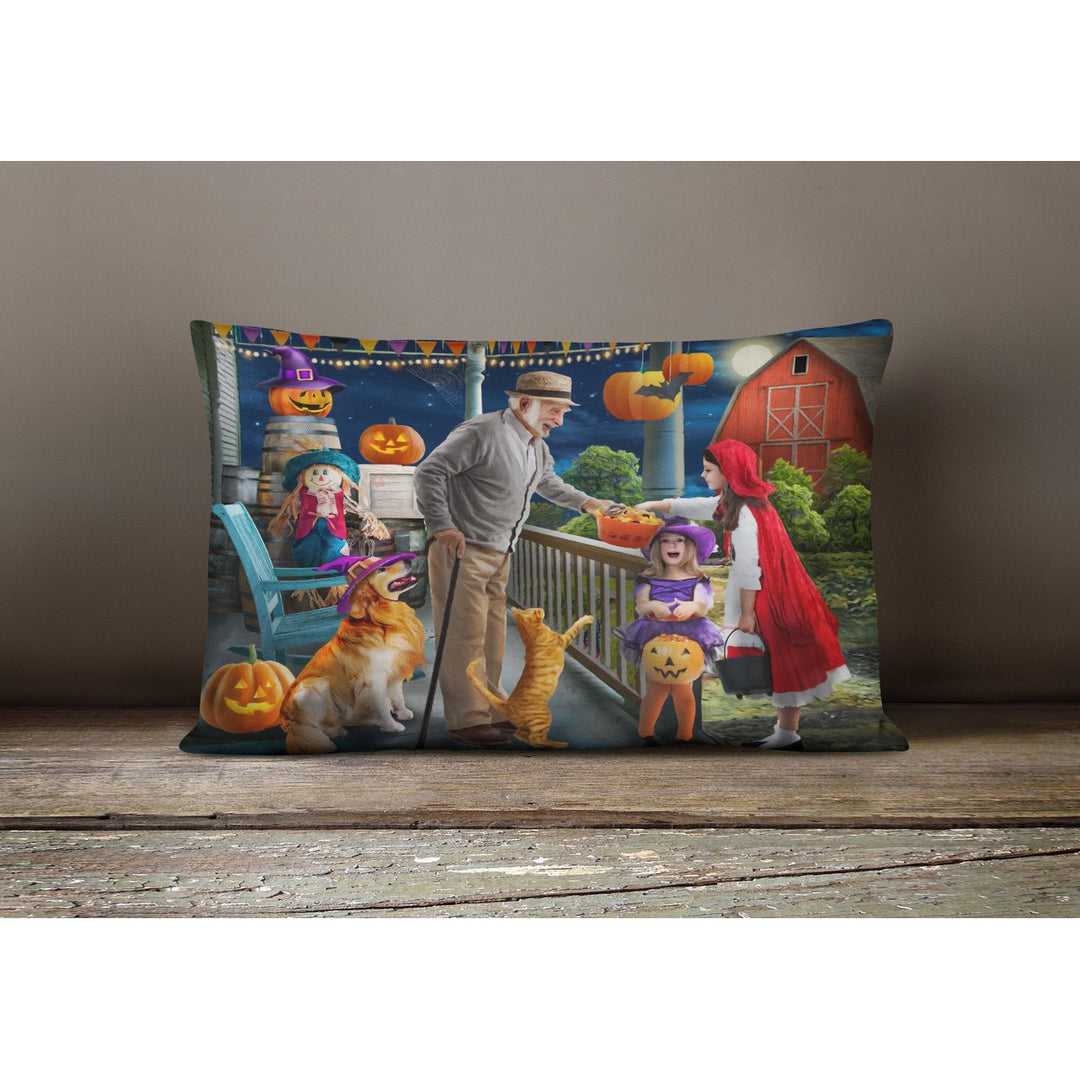 Halloween at Grandpas Golden Retriever Canvas Fabric Decorative Pillow Image 4