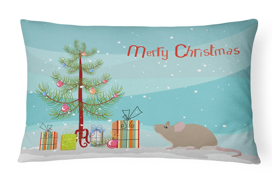 Grey Domestic Mouse Merry Christmas Canvas Fabric Decorative Pillow Image 1