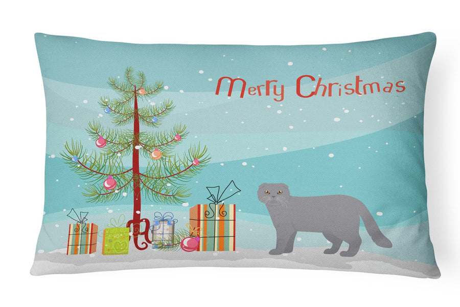 Scottish Fold Style 1 Cat Merry Christmas Canvas Fabric Decorative Pillow Image 1