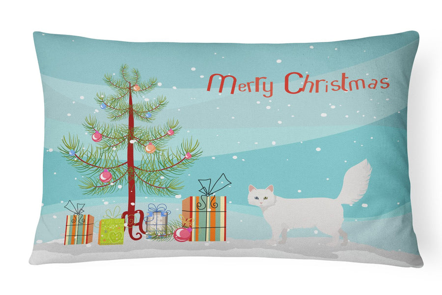 Turkish Angora Cat Merry Christmas Canvas Fabric Decorative Pillow Image 1