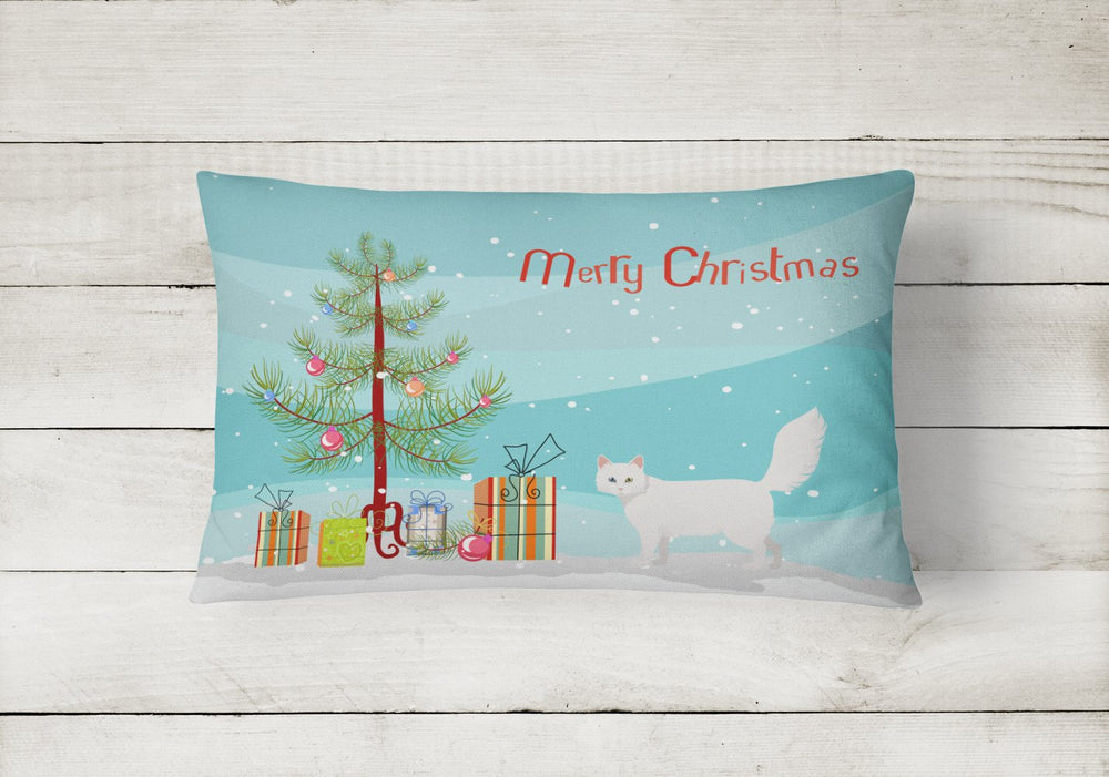 Turkish Angora Cat Merry Christmas Canvas Fabric Decorative Pillow Image 2