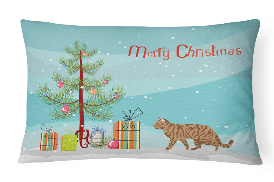 Toyger Cat Merry Christmas Canvas Fabric Decorative Pillow Image 1