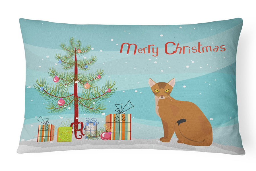 Abyssinian Cat Merry Christmas Canvas Fabric Decorative Pillow Image 1