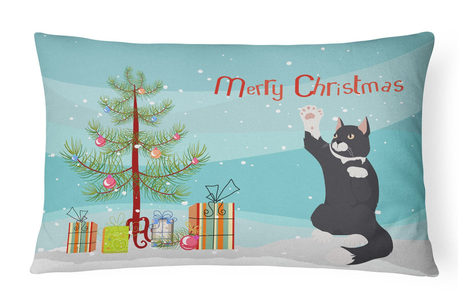 American Polydactyl Cat Merry Christmas Canvas Fabric Decorative Pillow Image 1