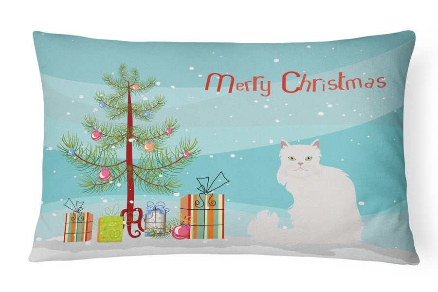 Asian Semi Longhaired Cat Merry Christmas Canvas Fabric Decorative Pillow Image 1