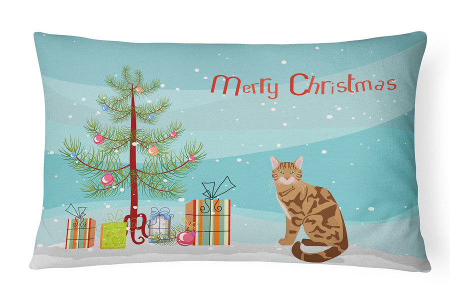 Bengal Cat Merry Christmas Canvas Fabric Decorative Pillow Image 1