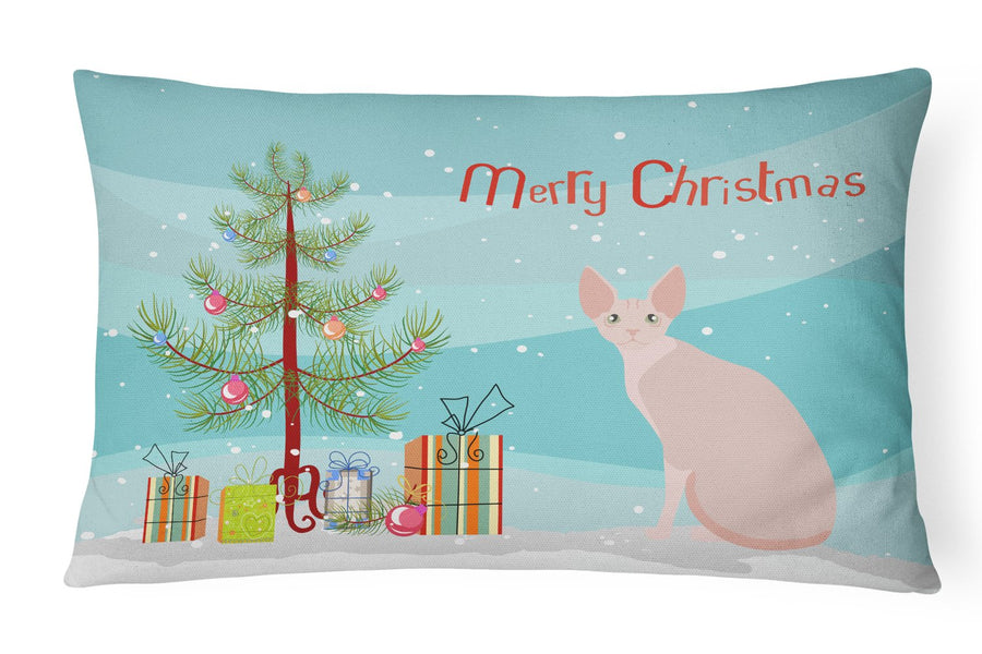 Sphynx Style 2 Cat Merry Christmas Canvas Fabric Decorative Pillow Image 1