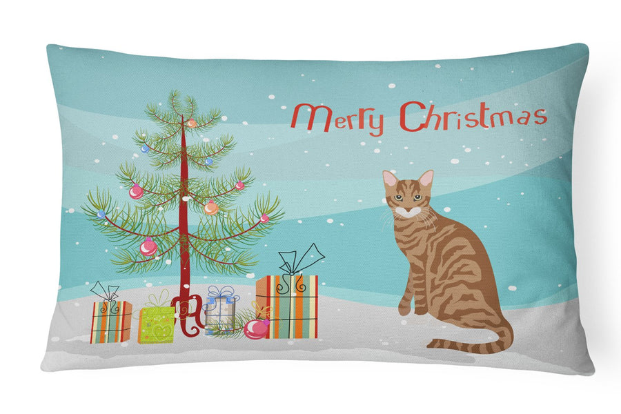 Toyger Cat Merry Christmas Canvas Fabric Decorative Pillow Image 1