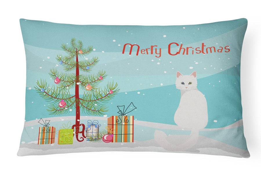 Turkish Angora Cat Merry Christmas Canvas Fabric Decorative Pillow Image 1