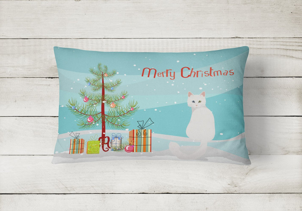 Turkish Angora Cat Merry Christmas Canvas Fabric Decorative Pillow Image 2