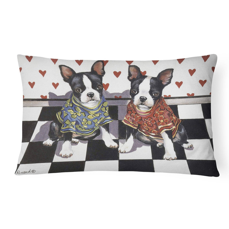 Boston Terrier Puppy Love Canvas Fabric Decorative Pillow Image 1