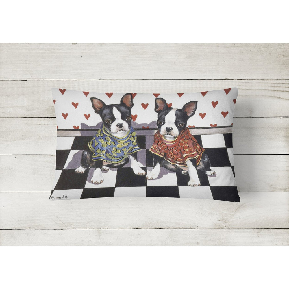 Boston Terrier Puppy Love Canvas Fabric Decorative Pillow Image 2