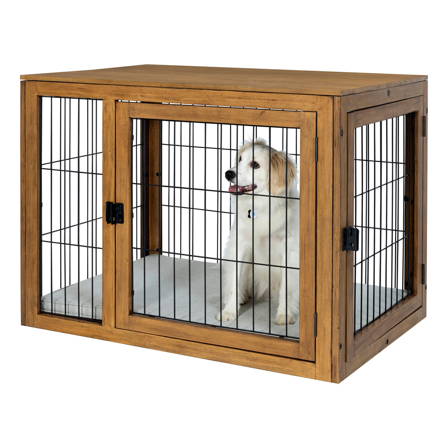 PETMAKER Acacia Wood Dog Crate 40 inch Large Double Door Kennel Natural Color Image 1