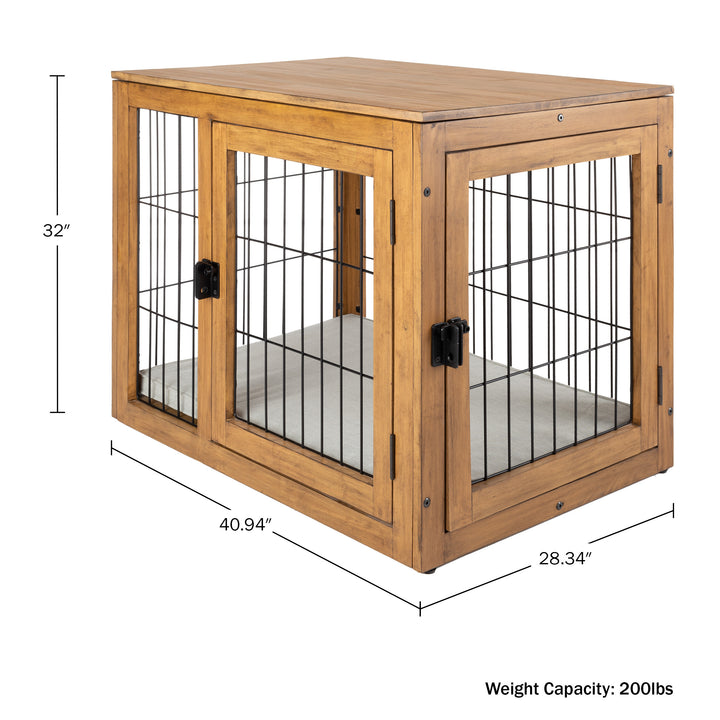 PETMAKER Acacia Wood Dog Crate 40 inch Large Double Door Kennel Natural Color Image 2