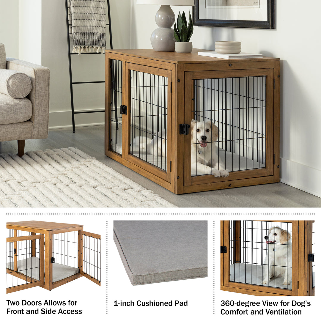 PETMAKER Acacia Wood Dog Crate 40 inch Large Double Door Kennel Natural Color Image 3