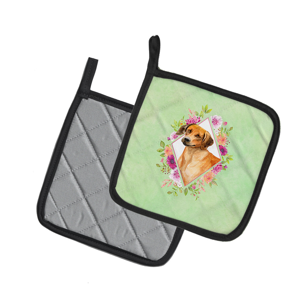 Rhodesian Ridgeback Green Flowers Pair of Pot Holders Image 2