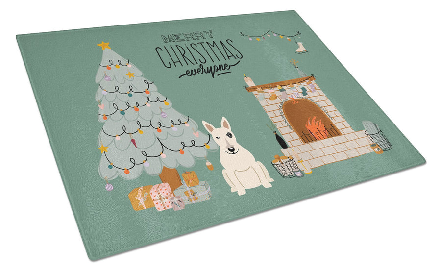 White Bull Terrier Christmas Everyone Glass Cutting Board Large Image 1