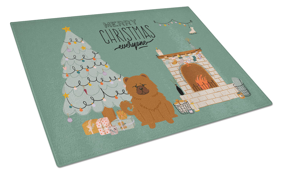 Red Chow Chow Christmas Everyone Glass Cutting Board Large Image 1