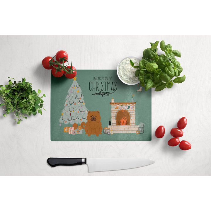 Red Chow Chow Christmas Everyone Glass Cutting Board Large Image 3