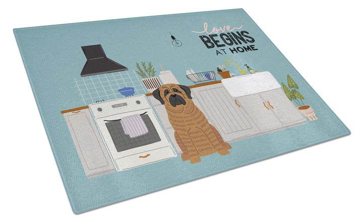 Brindle Mastiff Kitchen Scene Glass Cutting Board Large Image 1