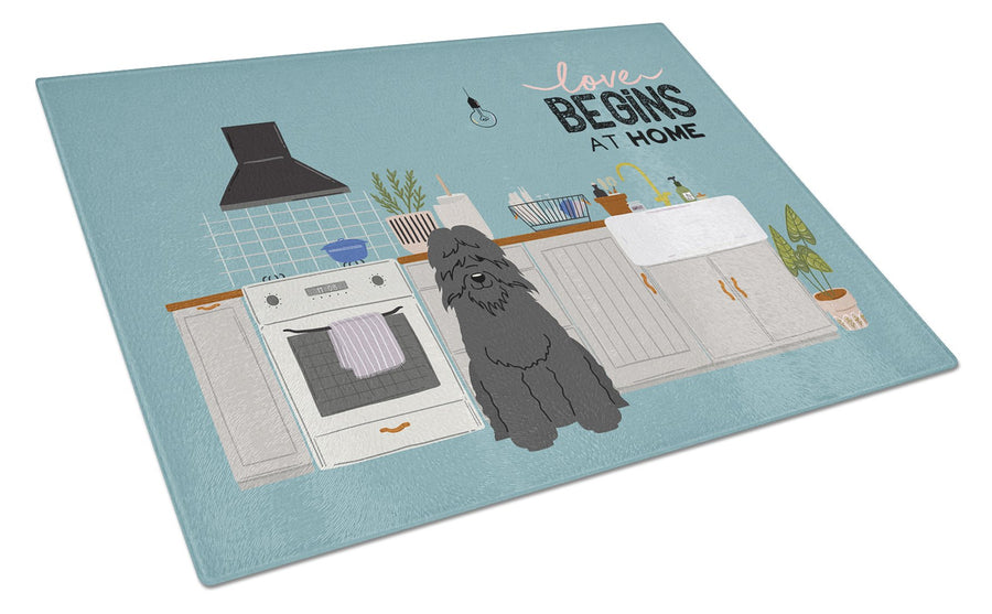 Bouvier des Flandres Kitchen Scene Glass Cutting Board Large Image 1