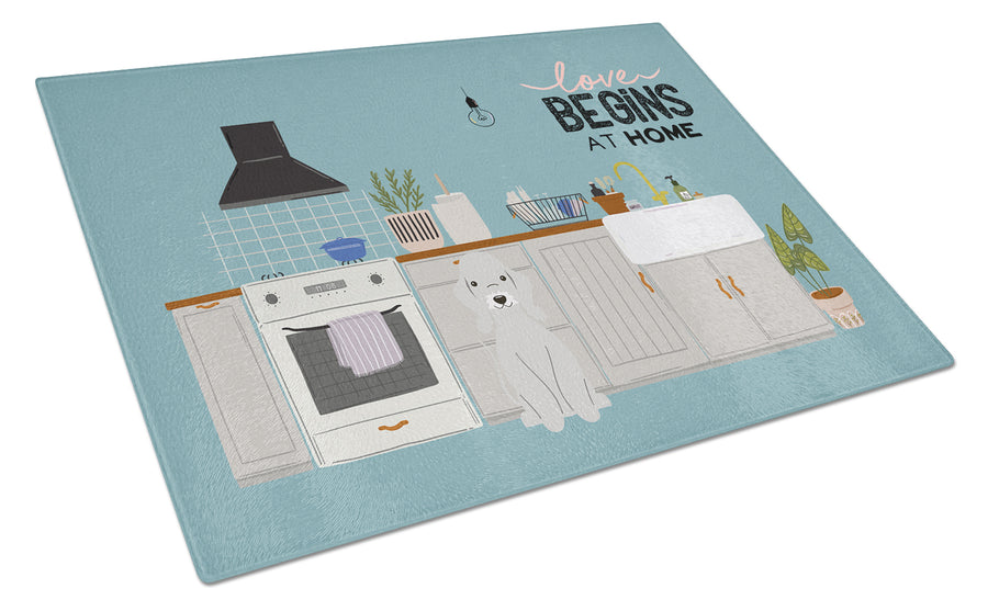 Blue Bedlington Terrier Kitchen Scene Glass Cutting Board Large Image 1