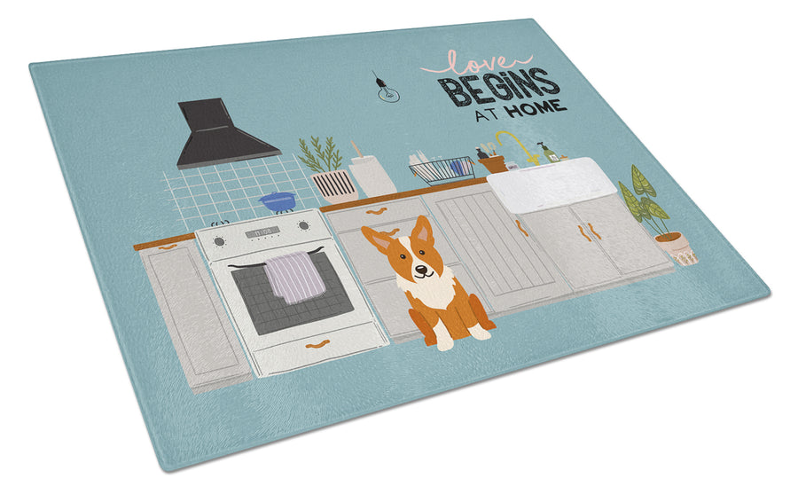 Corgi Kitchen Scene Glass Cutting Board Large Image 1