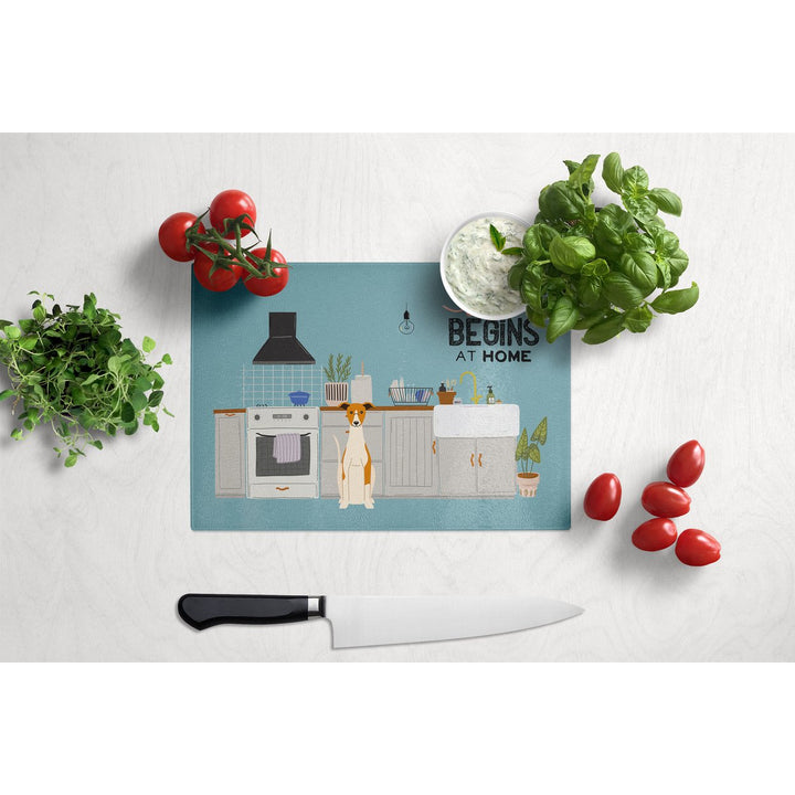 Whippet Kitchen Scene Glass Cutting Board Large Image 3