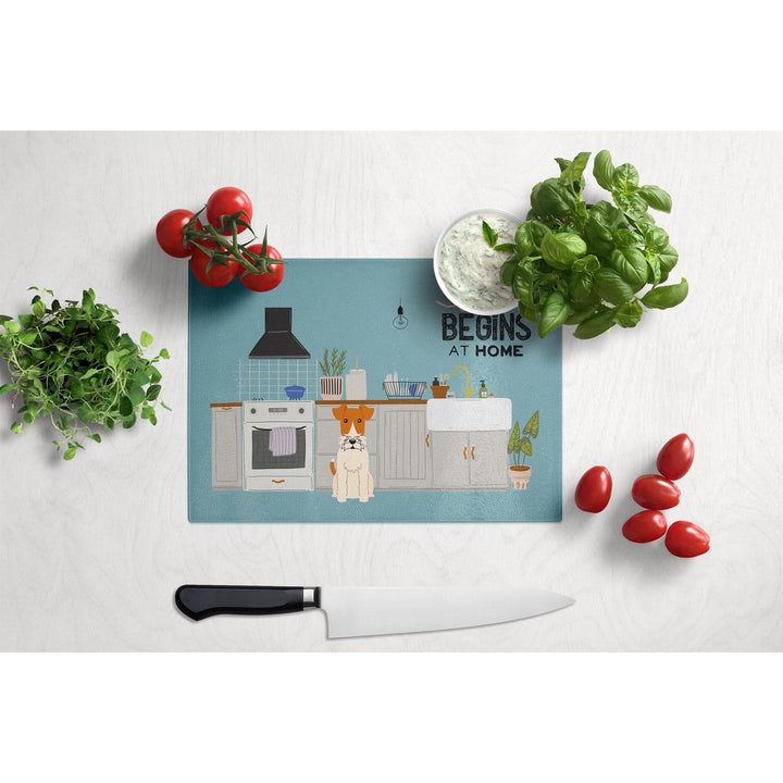 Wire Fox Terrier Kitchen Scene Glass Cutting Board Large Image 3