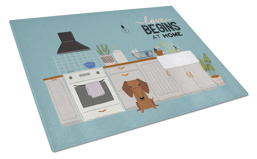 Red Brown Dachshund Kitchen Scene Glass Cutting Board Large Image 1