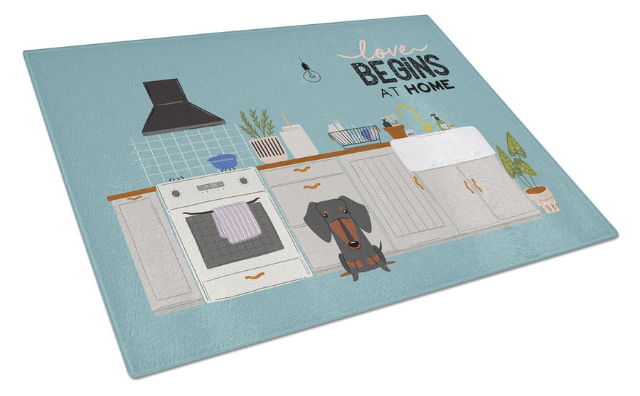 Black Tan Dachshund Kitchen Scene Glass Cutting Board Large Image 1