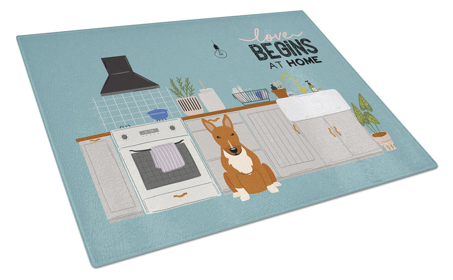 Red Bull Terrier Kitchen Scene Glass Cutting Board Large Image 1