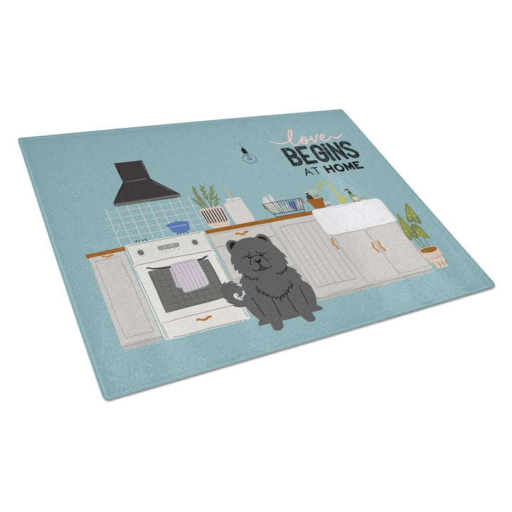 Black Chow Chow Kitchen Scene Glass Cutting Board Large Image 1