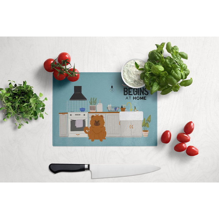 Red Chow Chow Kitchen Scene Glass Cutting Board Large Image 3