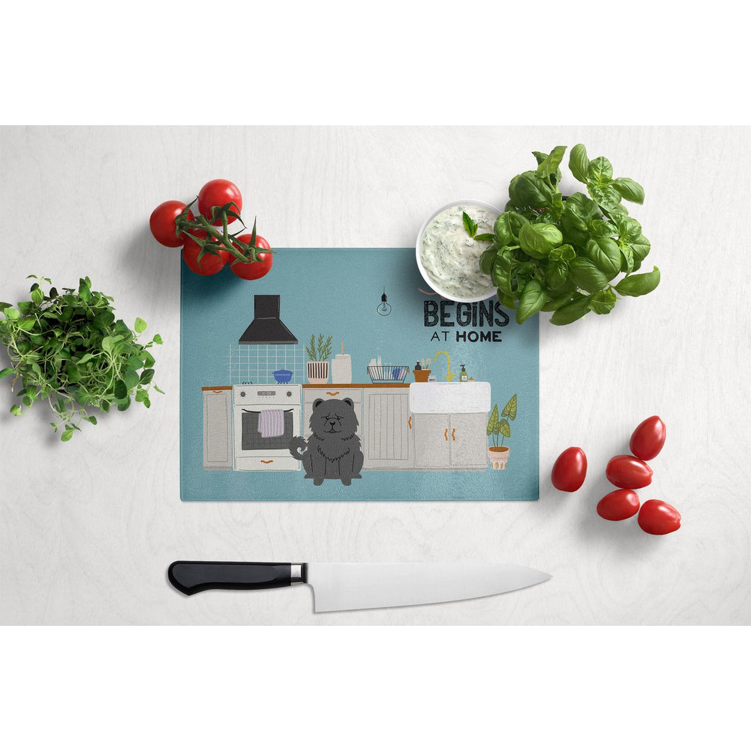 Black Chow Chow Kitchen Scene Glass Cutting Board Large Image 3