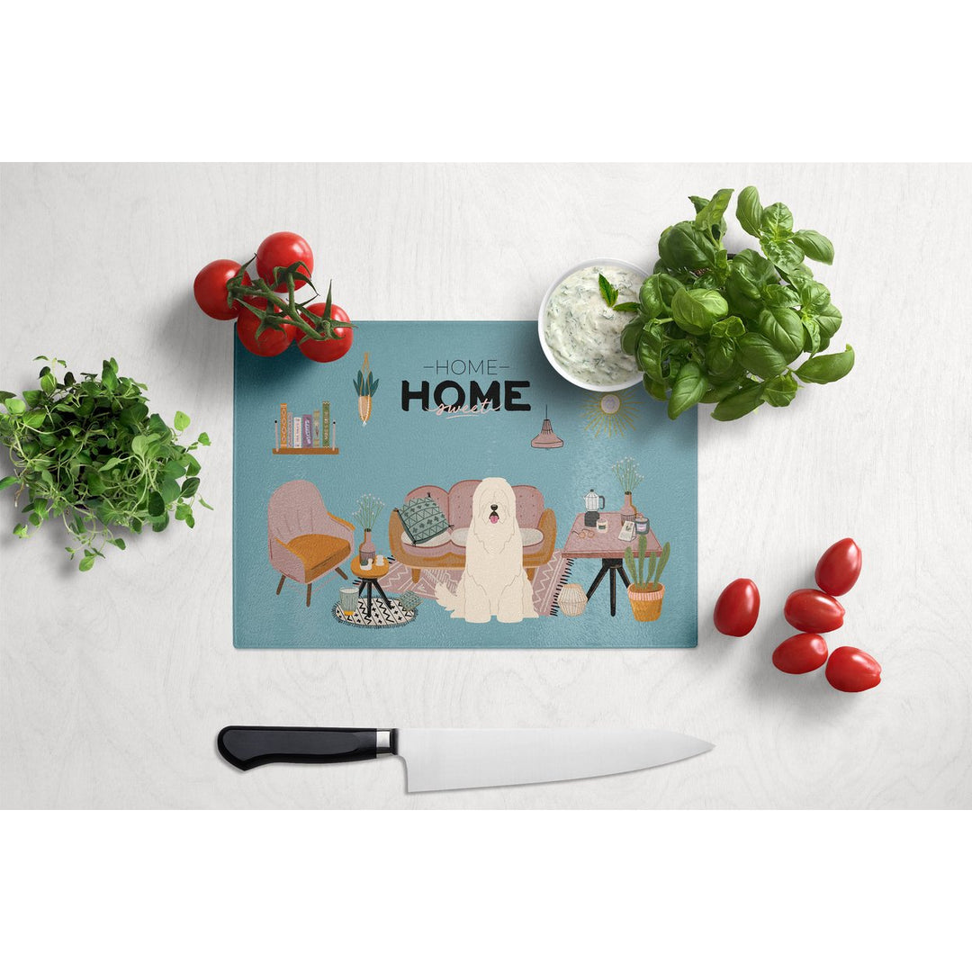 South Russian Sheepdog Sweet Home Glass Cutting Board Large Image 3