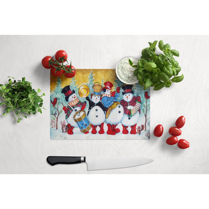 Snowmen Strike up the Band Glass Cutting Board Large Image 3