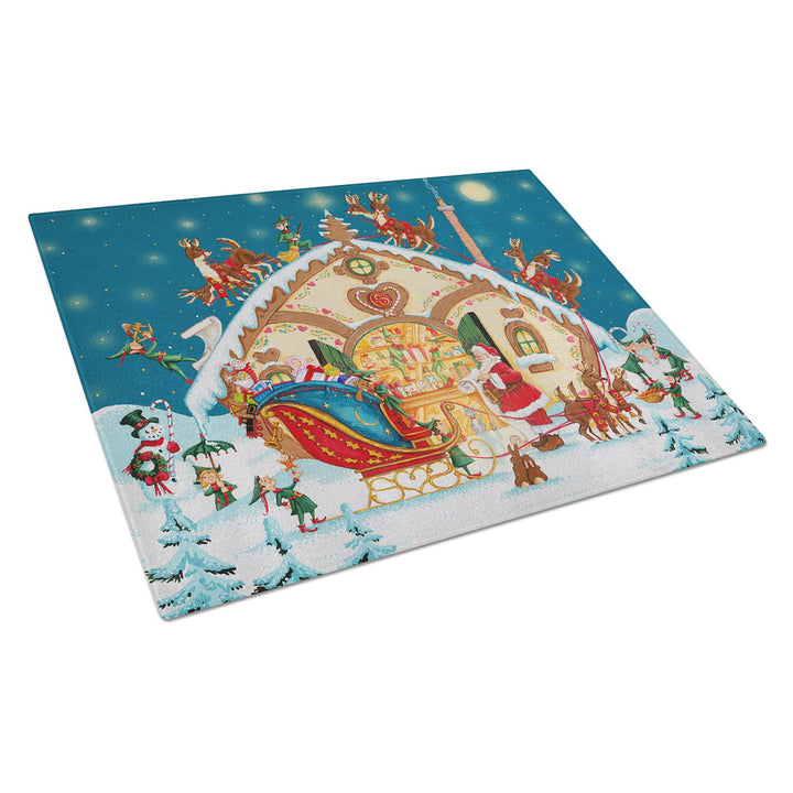 Santa Claus Loading the Sleigh Glass Cutting Board Large Image 1