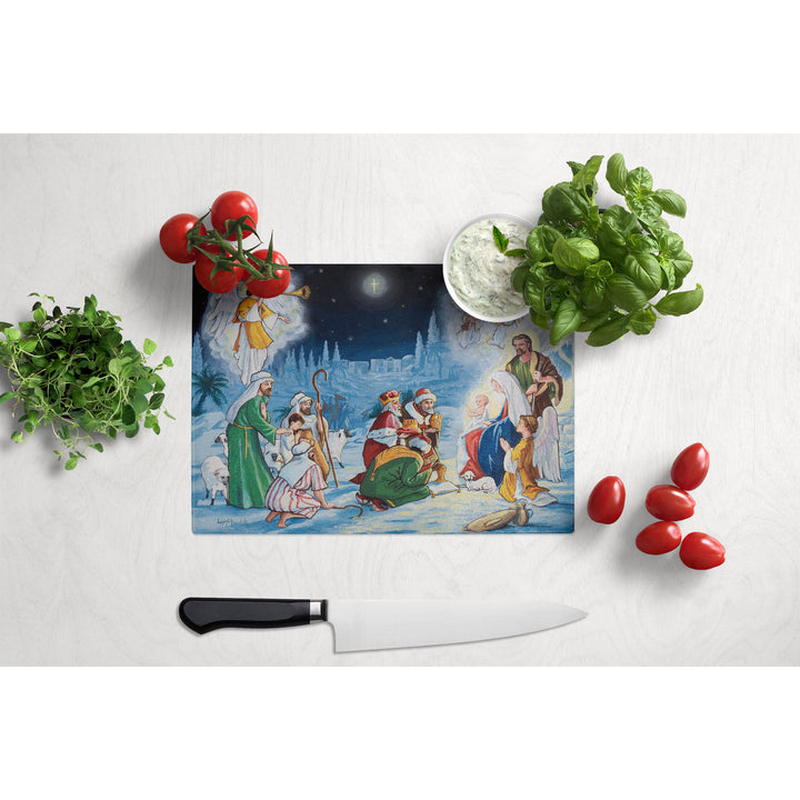 Nativity Born in Bethlehem Glass Cutting Board Large Image 3