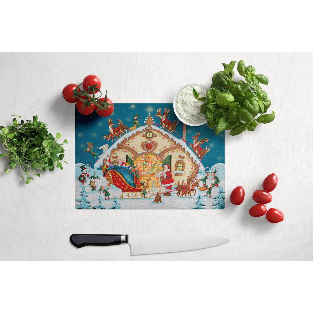 Santa Claus Loading the Sleigh Glass Cutting Board Large Image 3