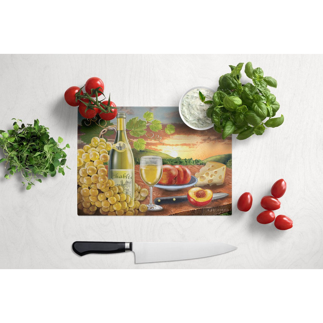 Chablis, Peach, Wine and Cheese Glass Cutting Board Large Image 3