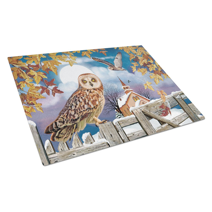 Short-Eared Owl In The Churchyard Glass Cutting Board Large Image 1