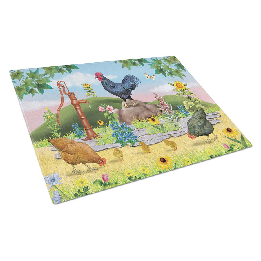 Rooster And Water Pump Glass Cutting Board Large Image 1