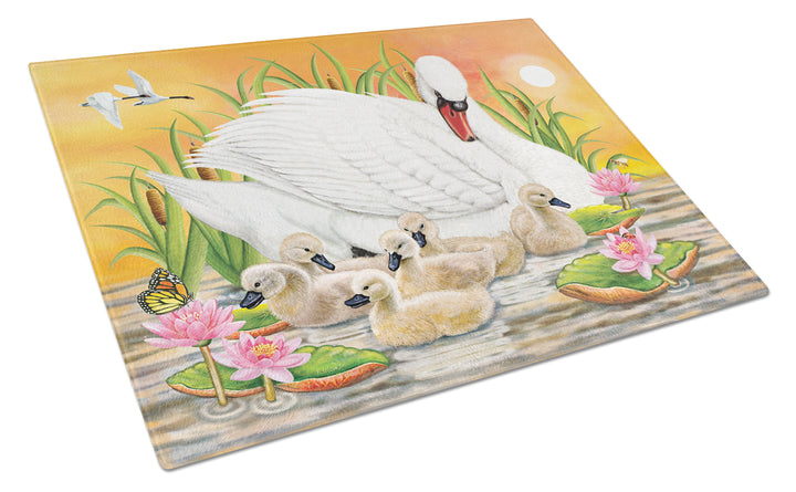 Mother Swan At Sunset Glass Cutting Board Large Image 1