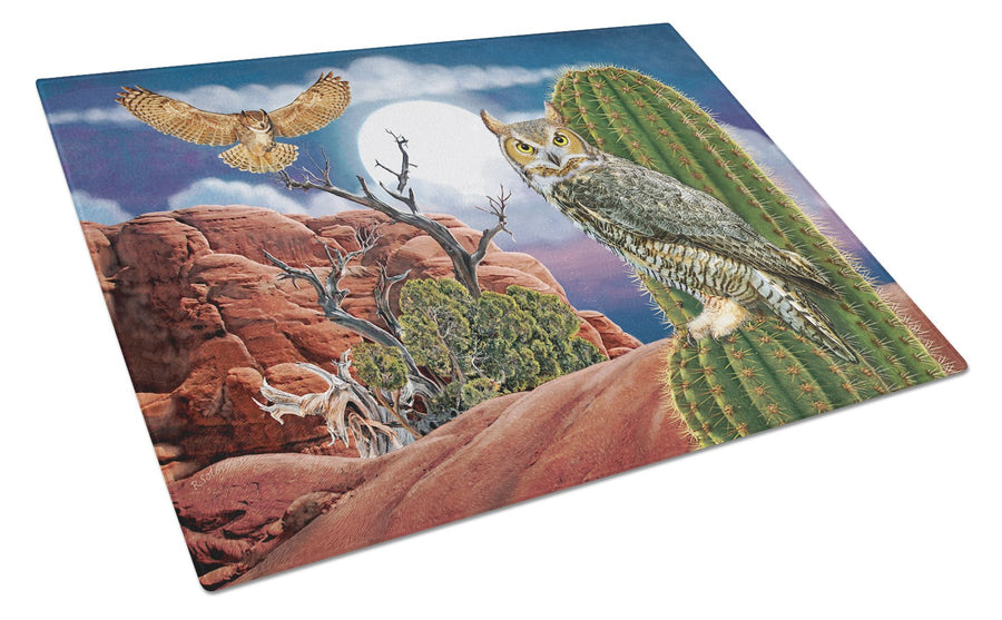 Great Horned Owl In The Desert Glass Cutting Board Large Image 1