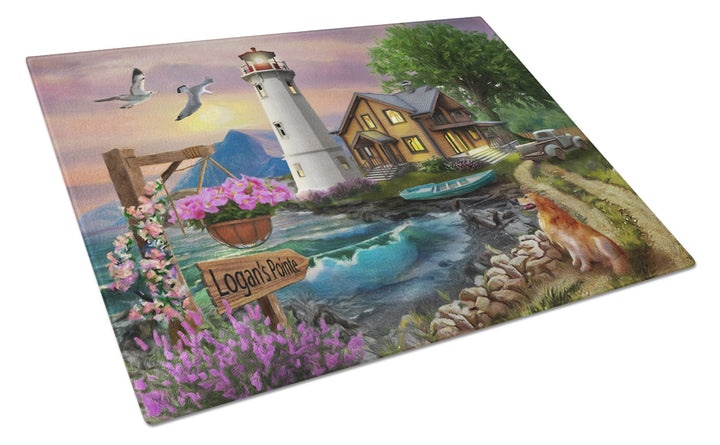 Logans Pointe Lighthouse Golden Retriever Glass Cutting Board Large Image 1