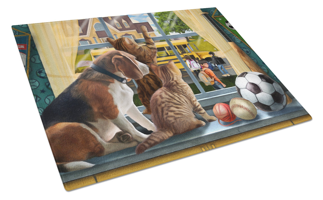 Beagle, Cats Back to School Glass Cutting Board Large Image 1